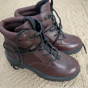 Burgundy Ugg combat boots size 7.5